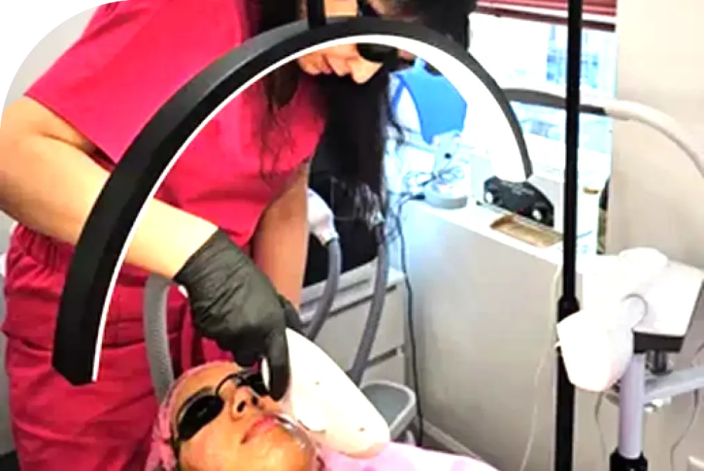 Maya treating a client at Maya Skin & Brow Studio, Midtown Manhattan